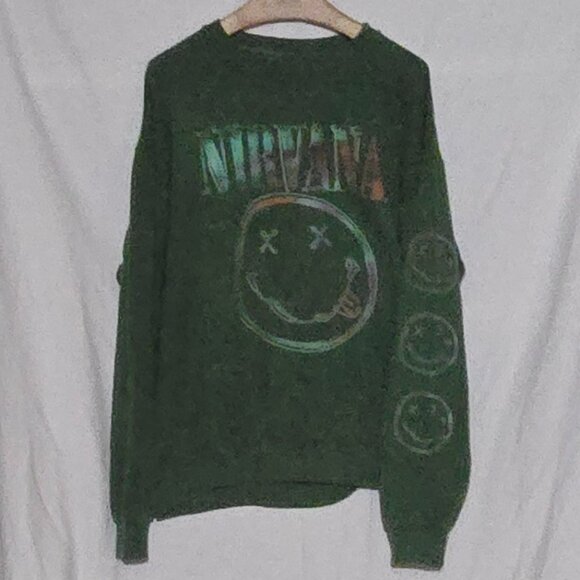 Official Nirvana LS Tie Dye Smiley Sweatshirt - Green - Sz M* - Picture 1 of 3